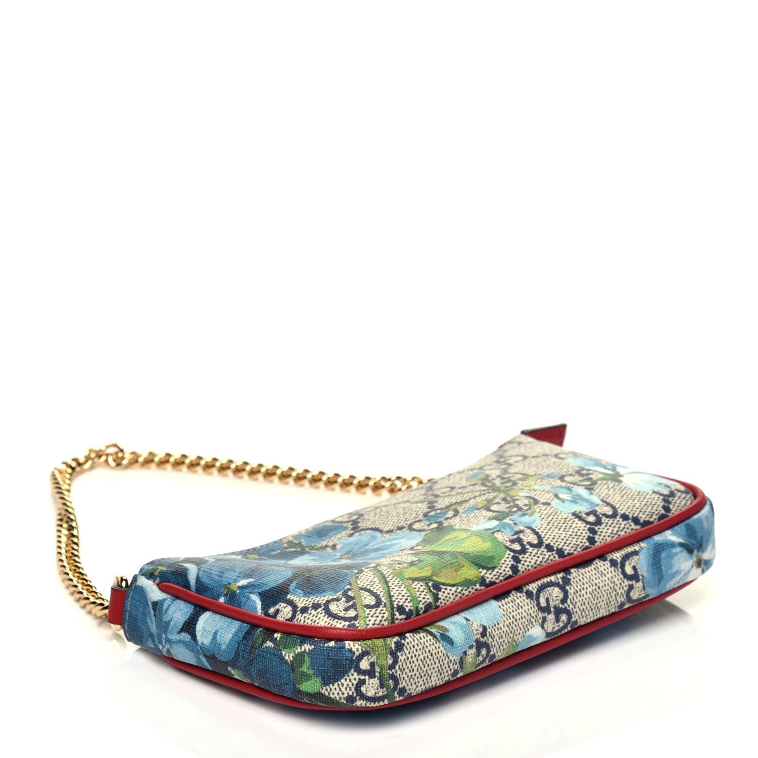 Gucci GG Supreme Monogram Blooms Mini Chain Bag Beige Blue Navy Hibiscus Red 4 of 9