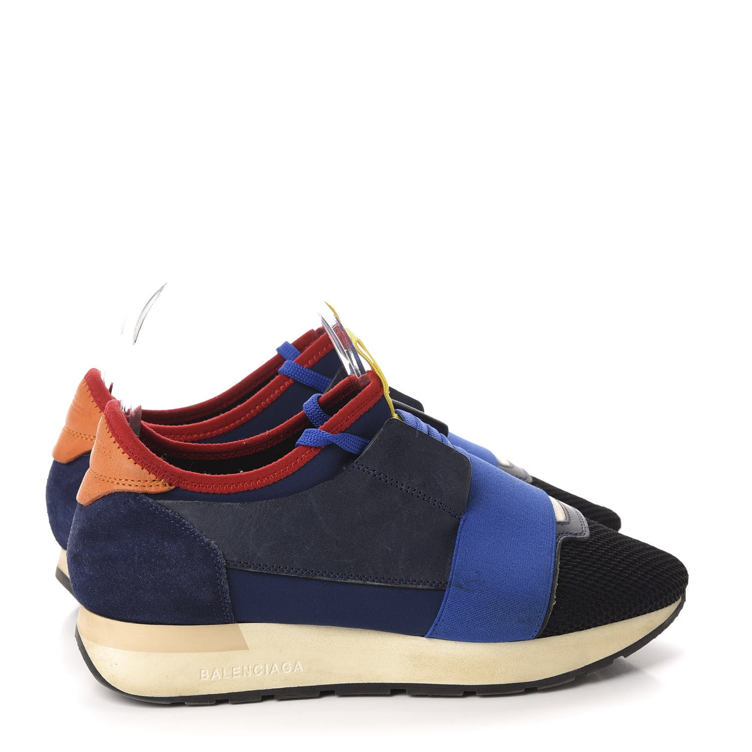 Balenciaga Calfskin Neoprene Mesh Suede Womens Race Runner Sneakers 37 Black Bleu 4 of 8