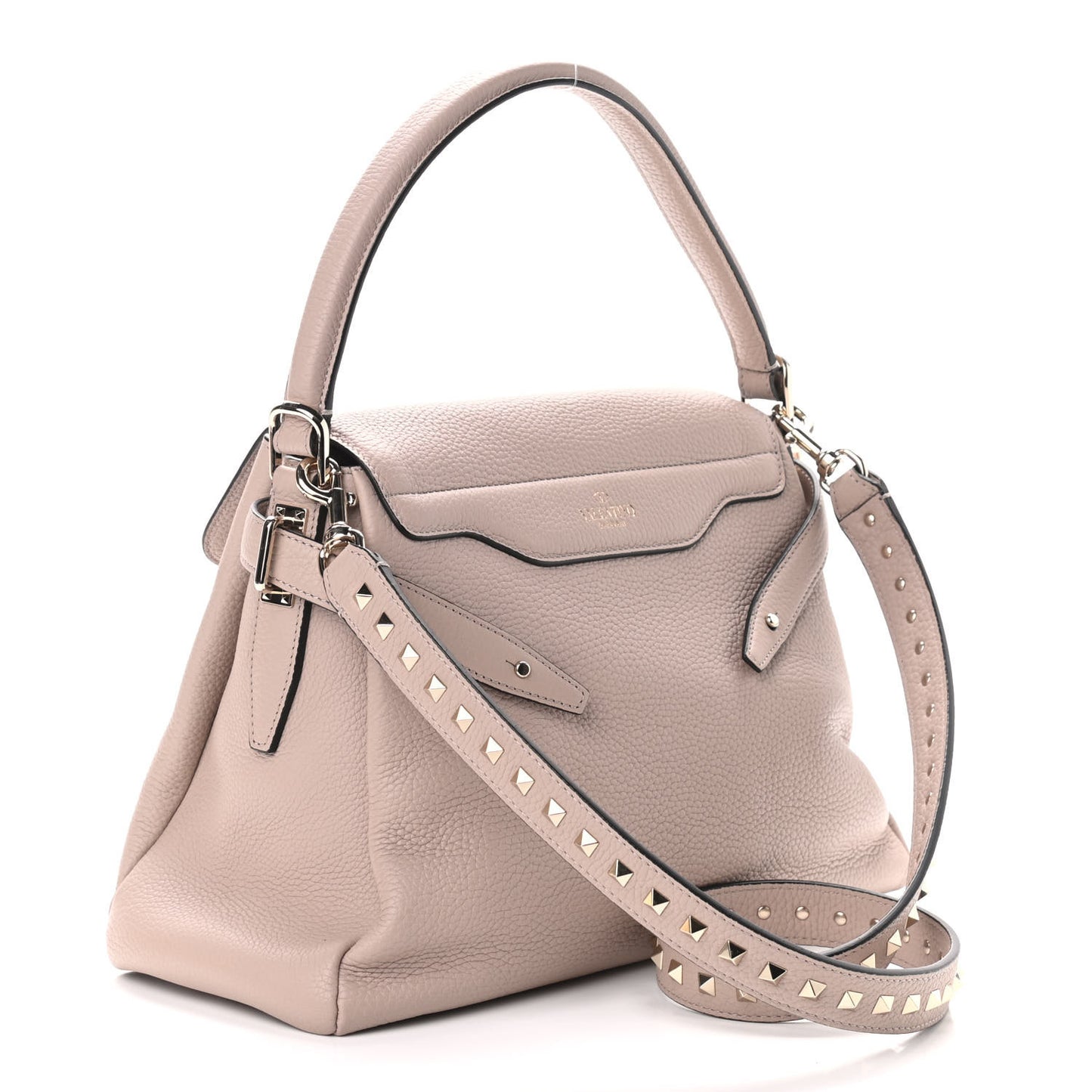 Pebbled Calfskin Rockstud Twiny Top Handle Bag Poudre