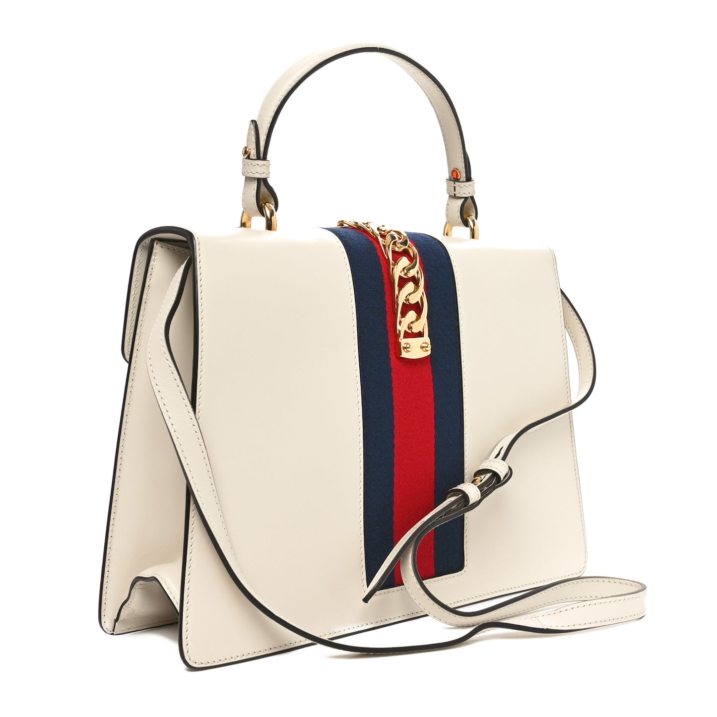 Calfskin Embroidered Medium Sylvie Top Handle Bag White