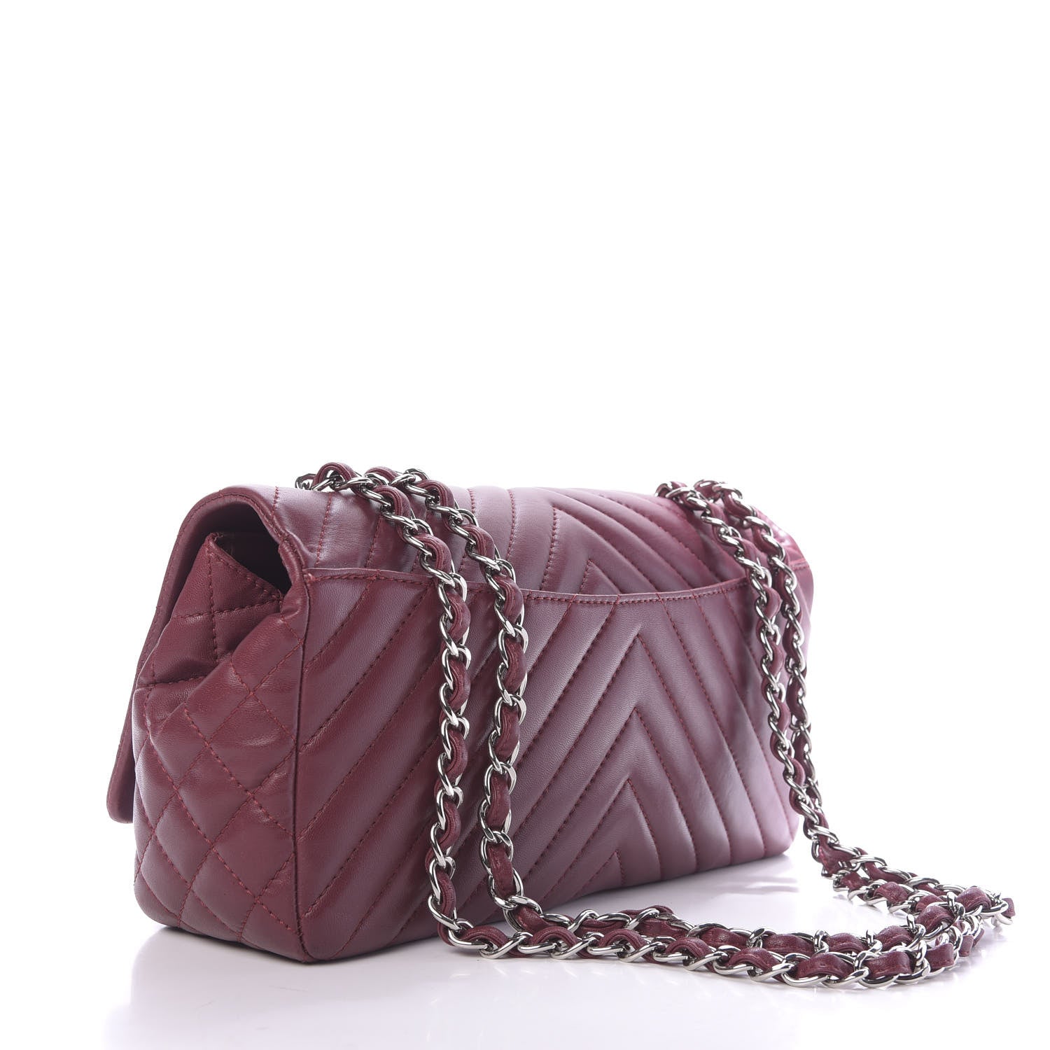 Chanel Lambskin Chevron Quilted Large Surpique Flap Dark Red 3 of 11