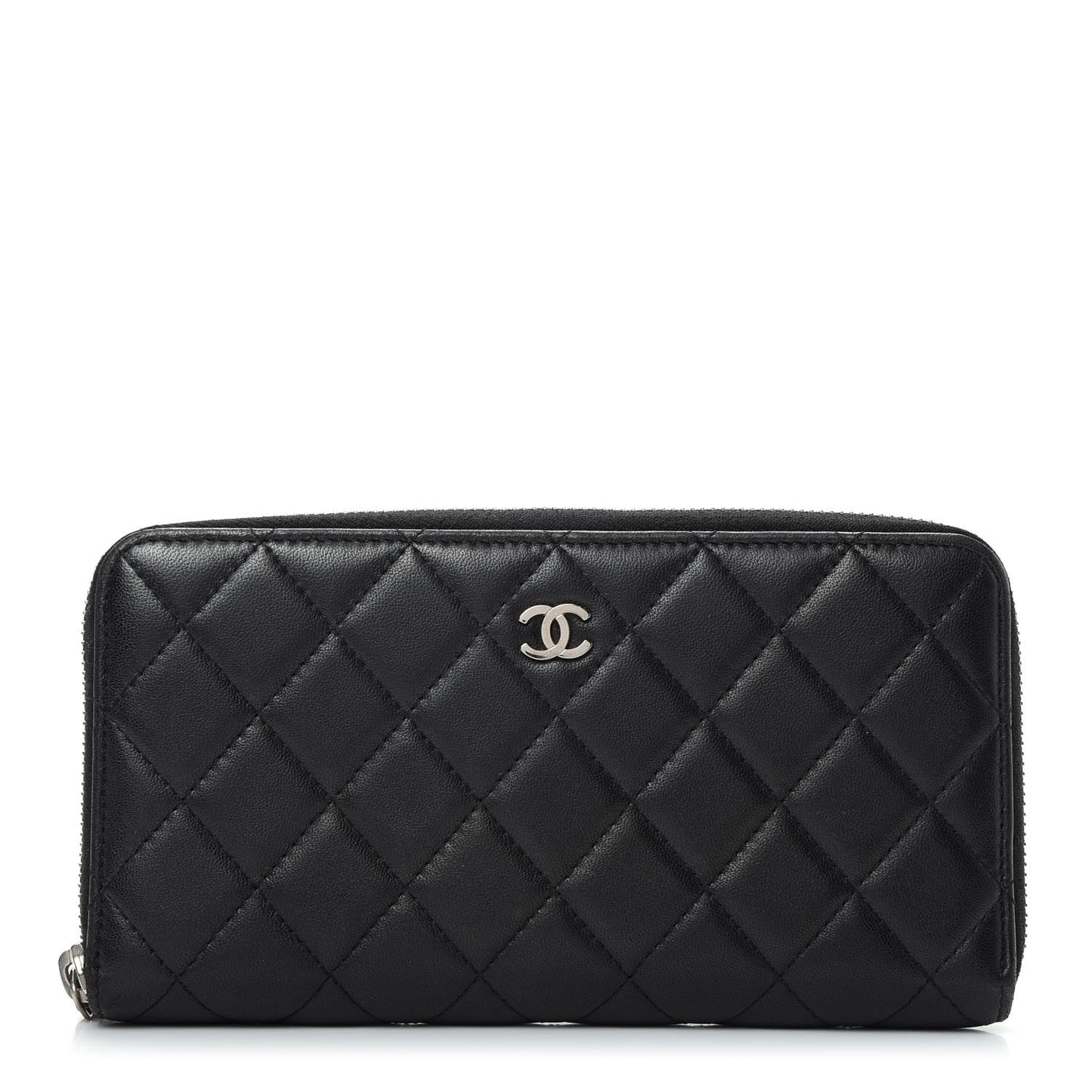 Lambskin Quilted Large Gusset Zip Around Wallet Black