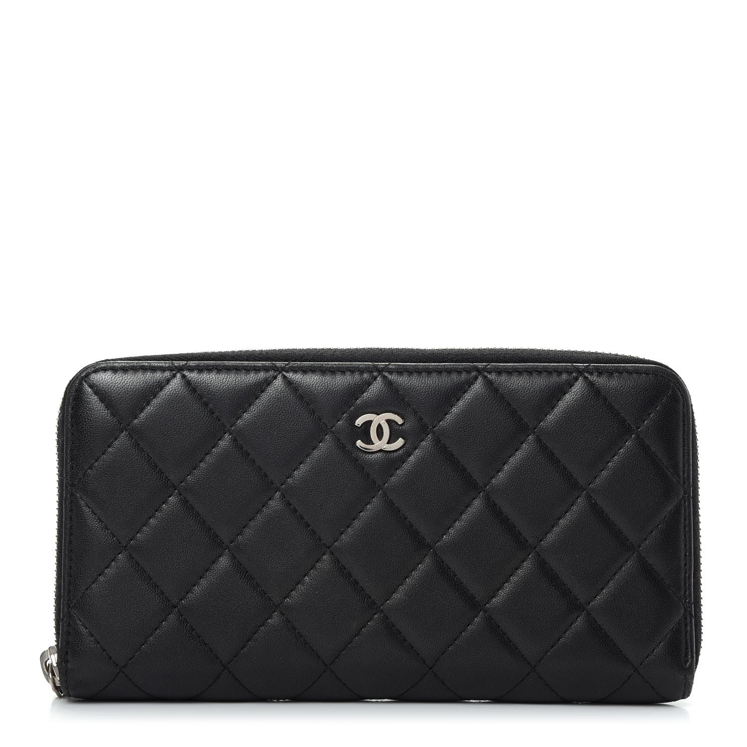 Chanel Lambskin Quilted Large Gusset Zip Around Wallet Black 1 of 8