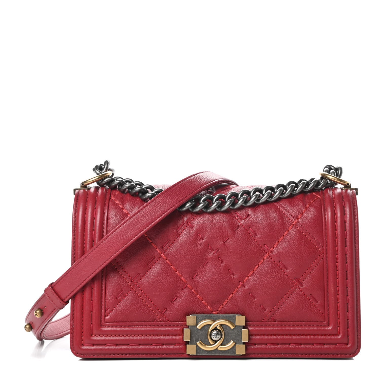 Chanel Calfskin Stitched Medium Boy Flap Red 1 of 16