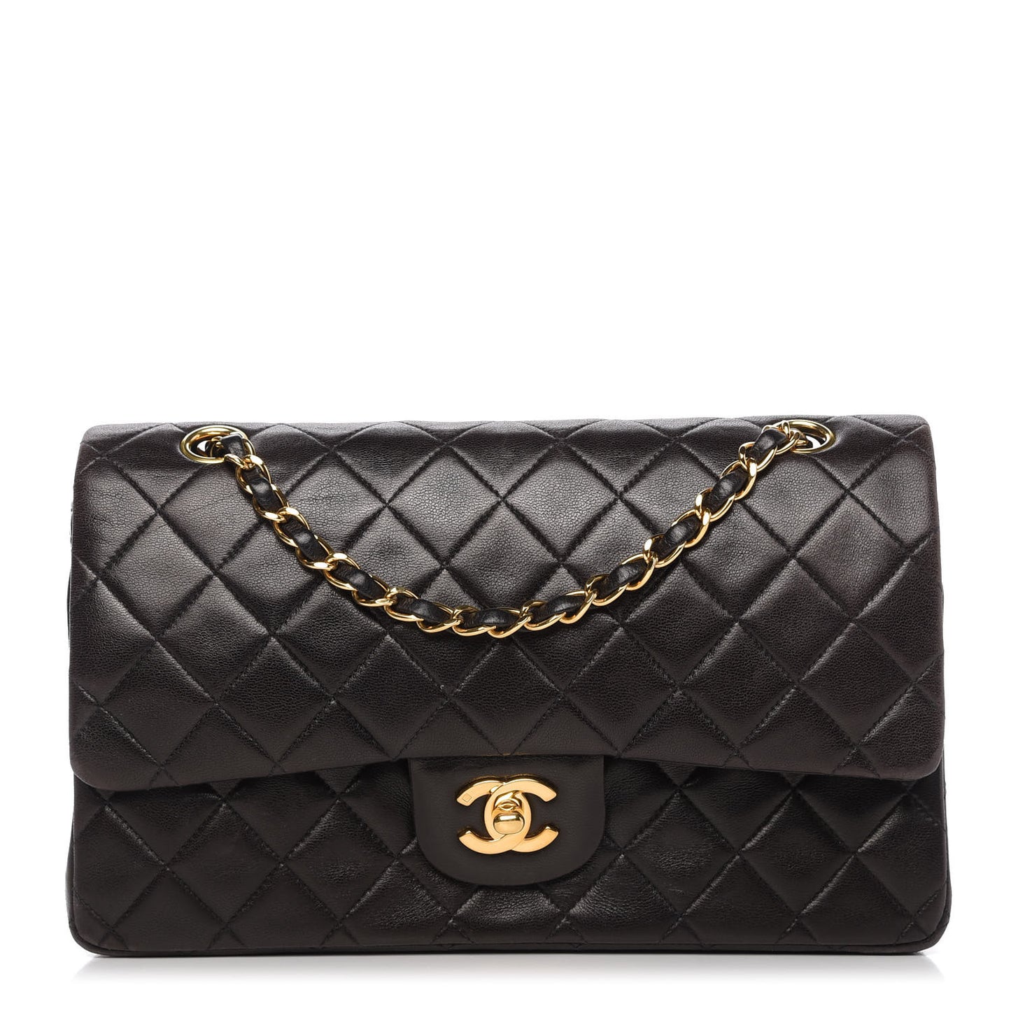 Lambskin Quilted Medium Double Flap Black