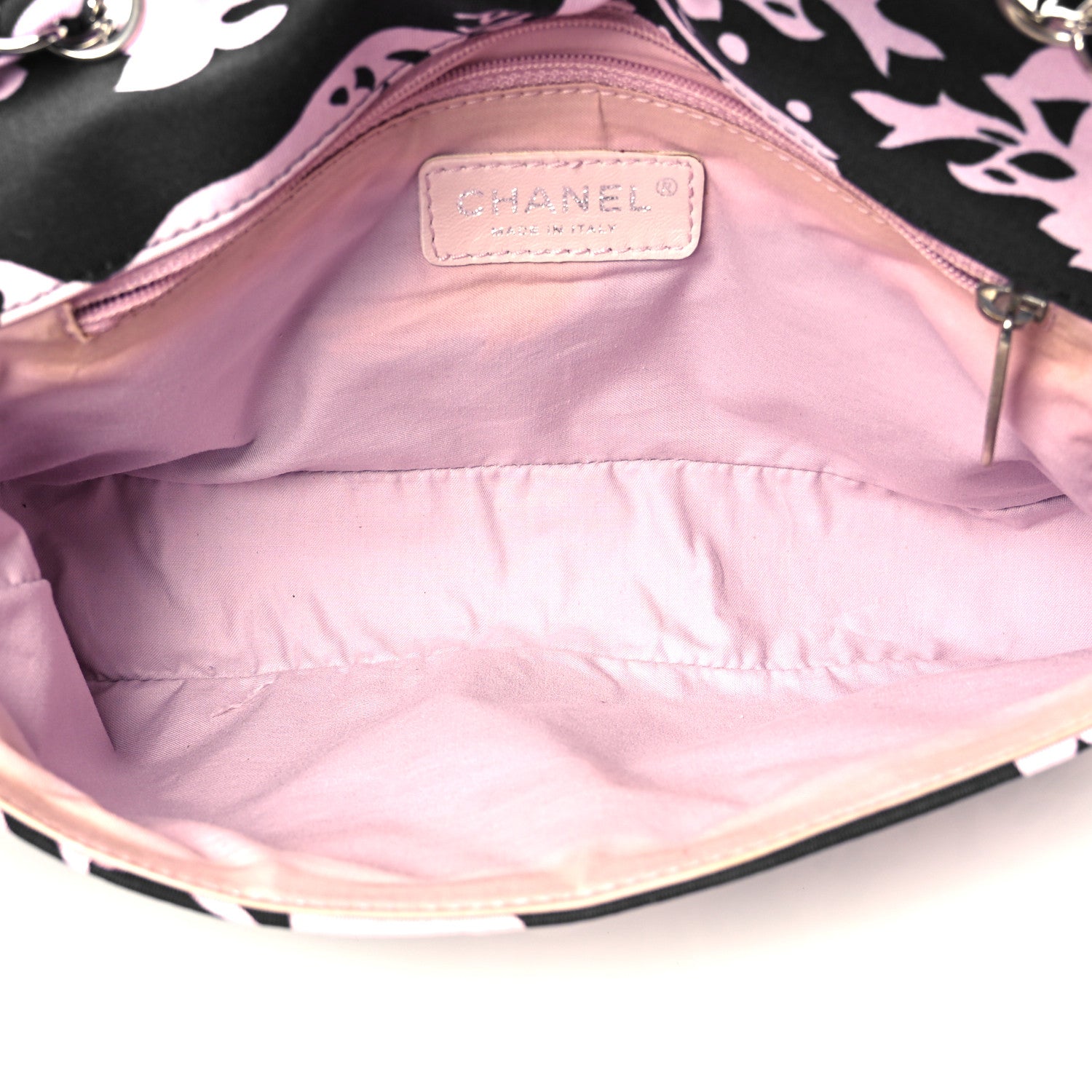 Chanel Printed Fabric East West Flap Black Pink 5 of 13