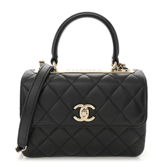 Lambskin Quilted Mini Trendy CC Dual Handle Flap Bag Black