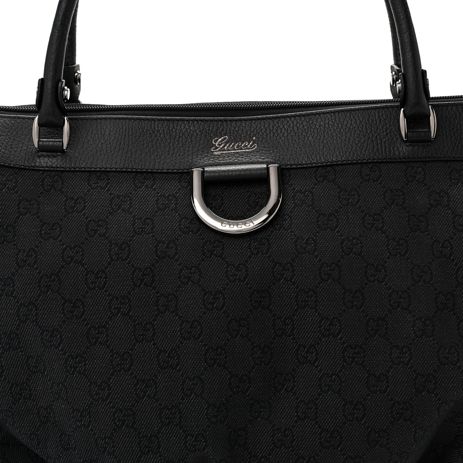 Gucci Denim Monogram Large D Ring Tote Black 7 of 9