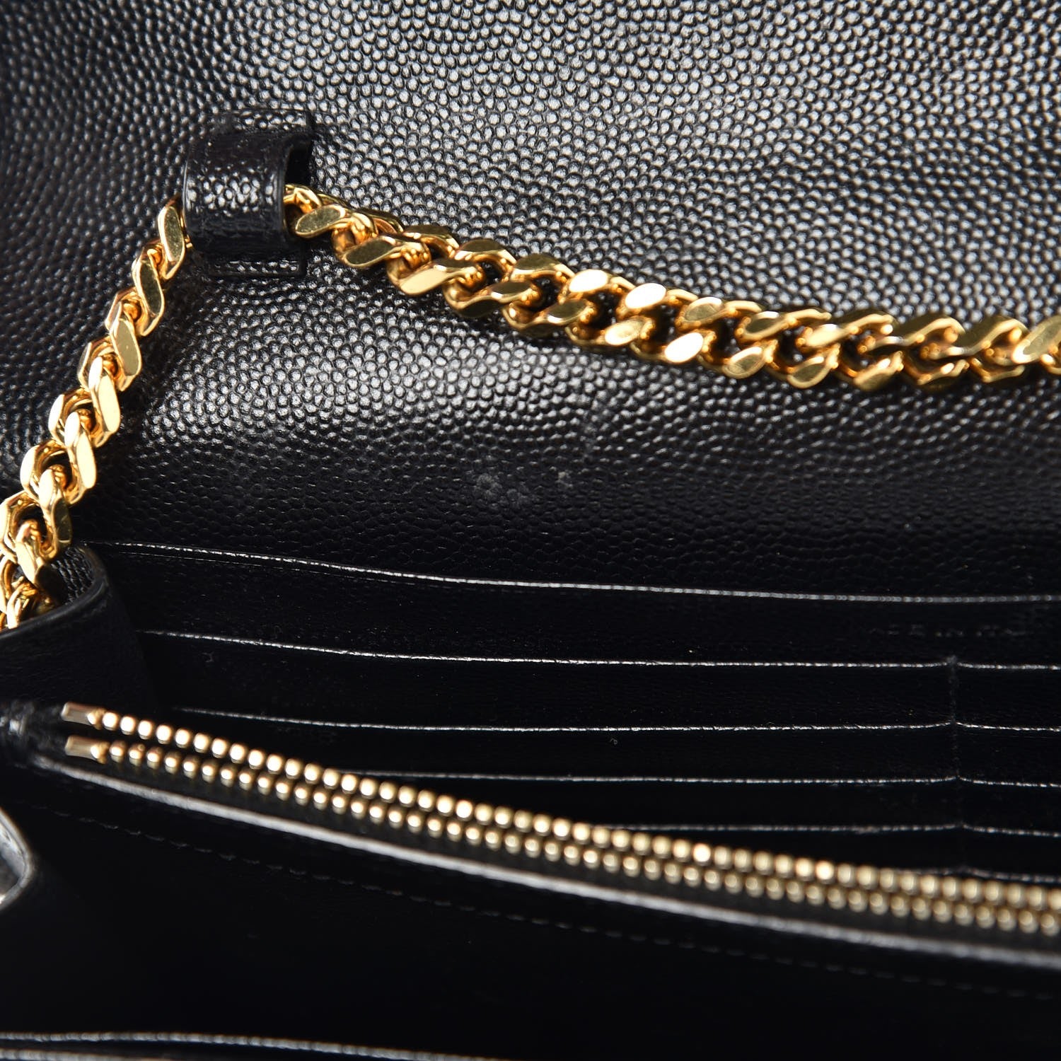 Saint Laurent Grain De Poudre Matelasse Chevron Monogram Chain Wallet Black 7 of 12