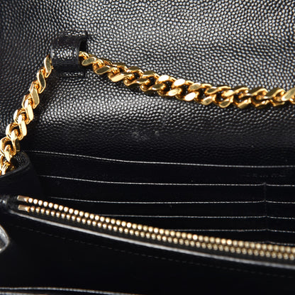Saint Laurent Grain De Poudre Matelasse Chevron Monogram Chain Wallet Black 7 of 12
