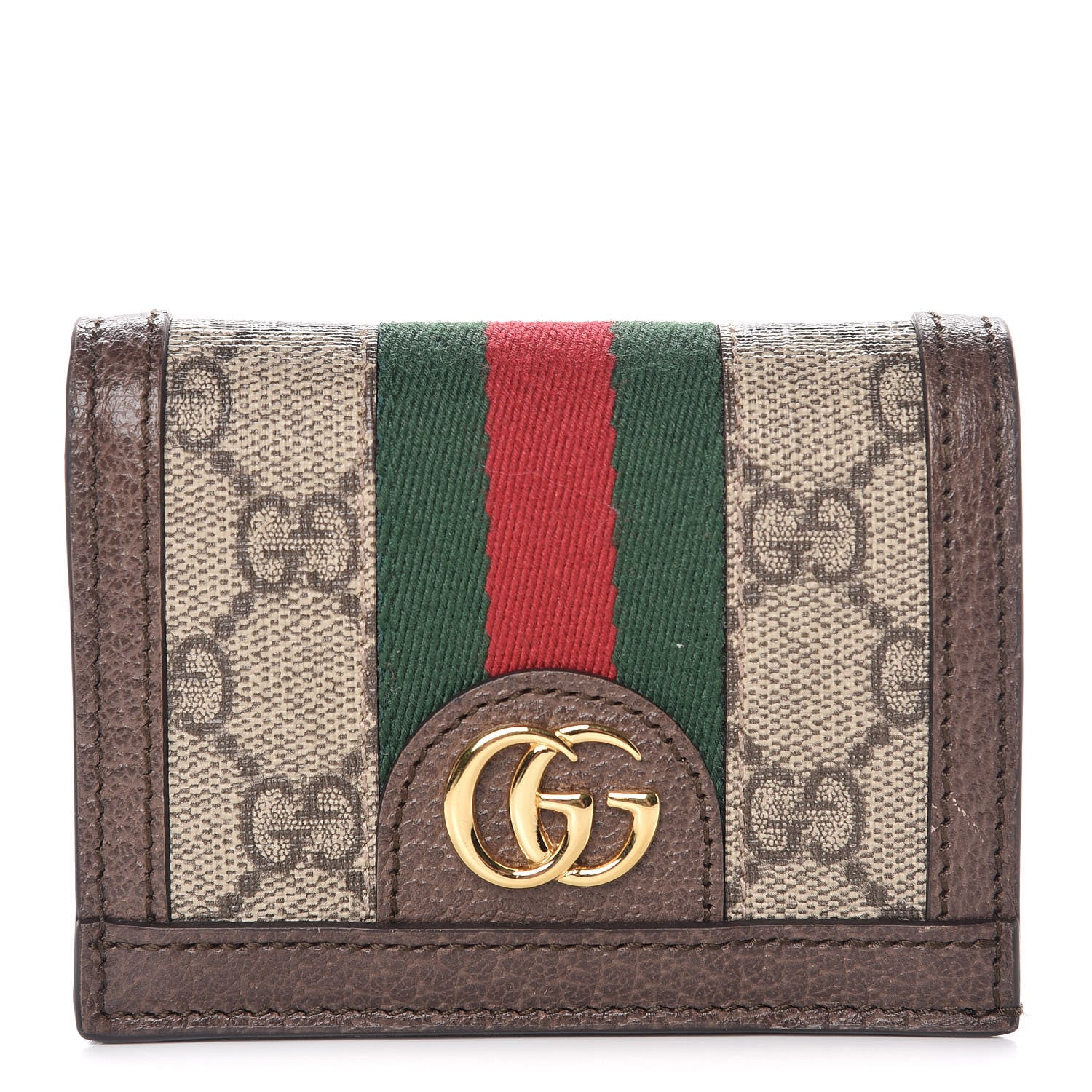 Gucci GG Supreme Monogram Web Ophidia Card Case Beige New Acero 1 of 8