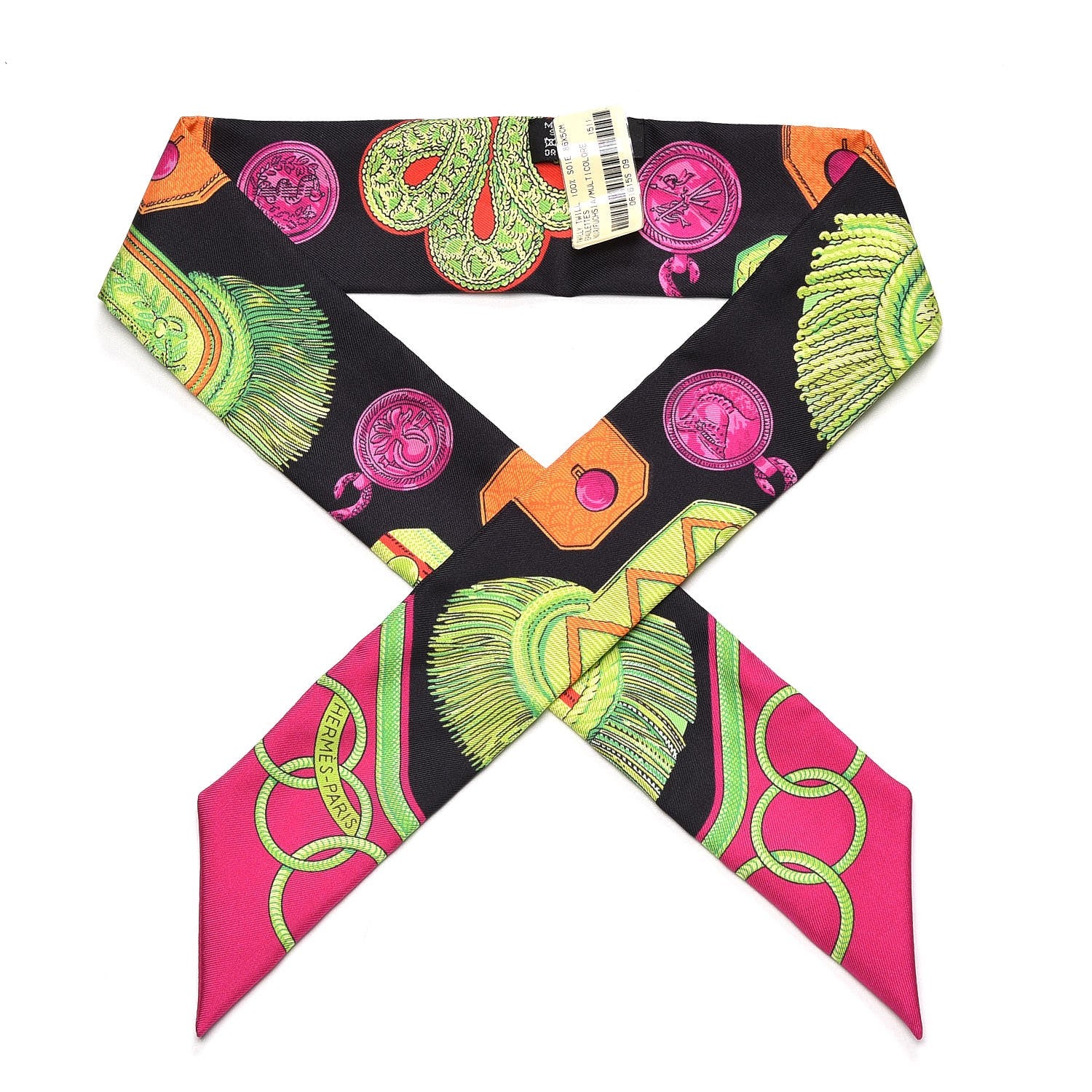 Hermes Silk Epaulettes Twilly Noir Fuchsia Multicolor 1 of 6