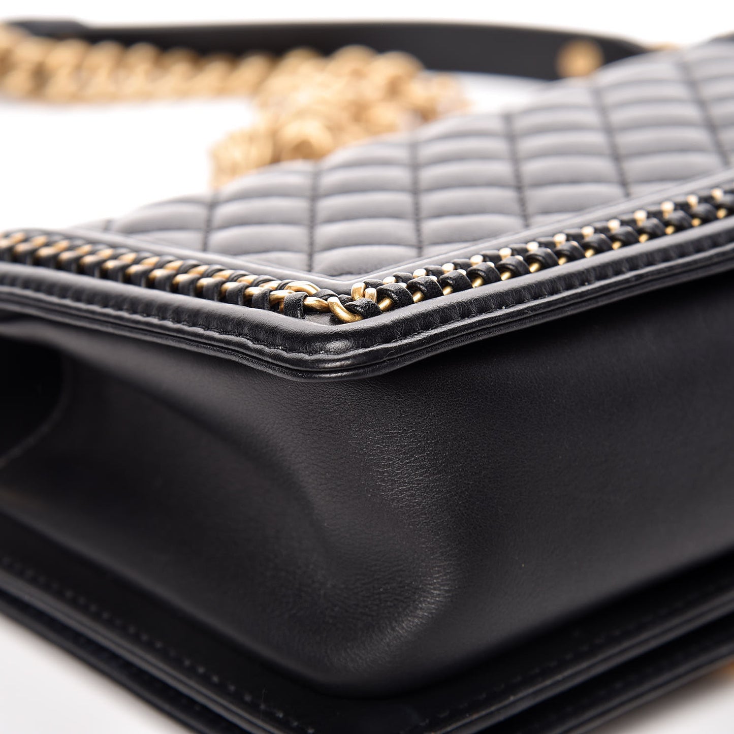 Calfskin Quilted Medium Boy Top Handle Flap Black