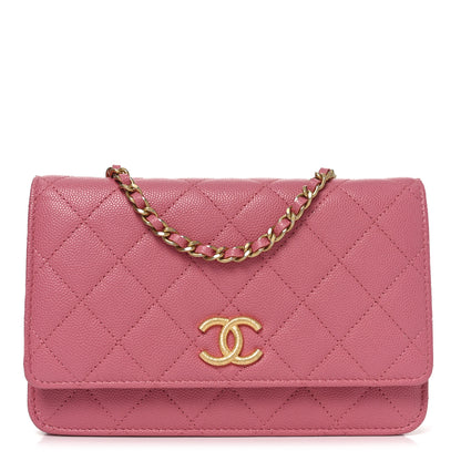 Chanel Caviar Quilted Textured CC Wallet On Chain WOC Pink 1 of 12