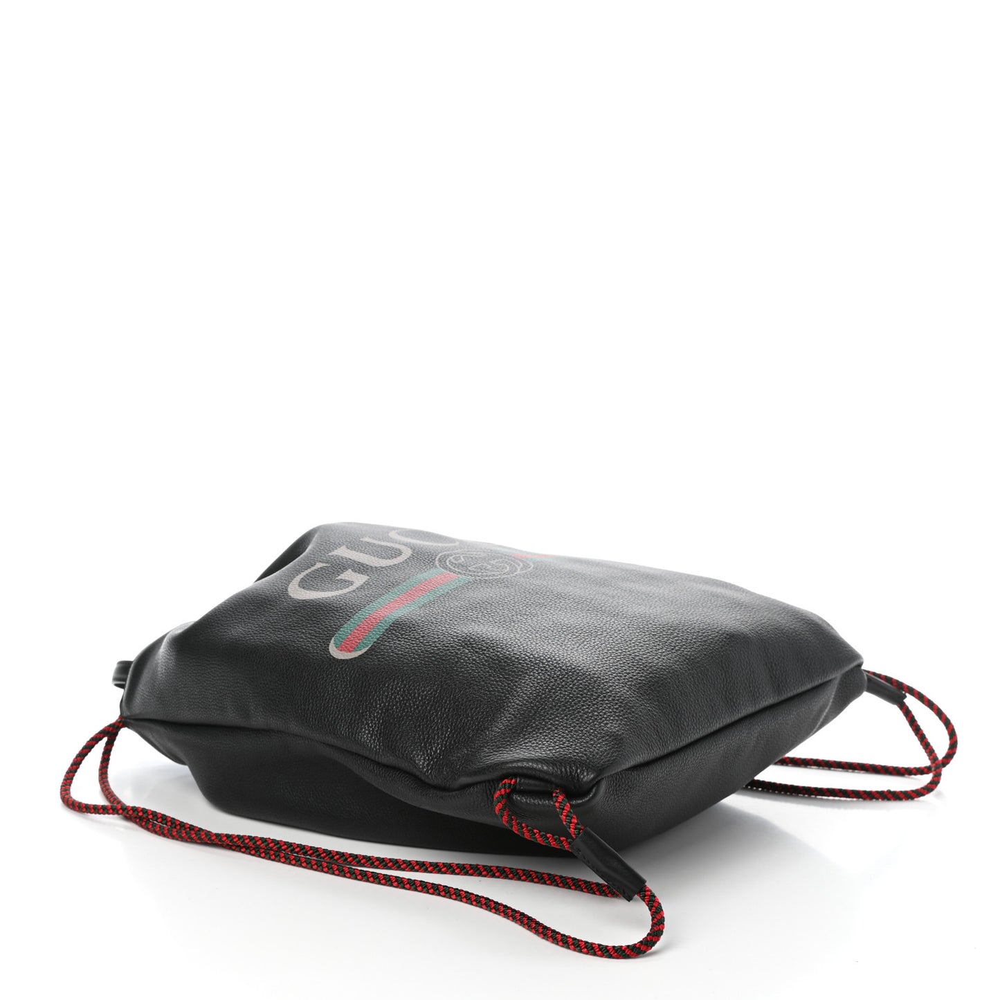 Calfskin Logo Drawstring Backpack Black