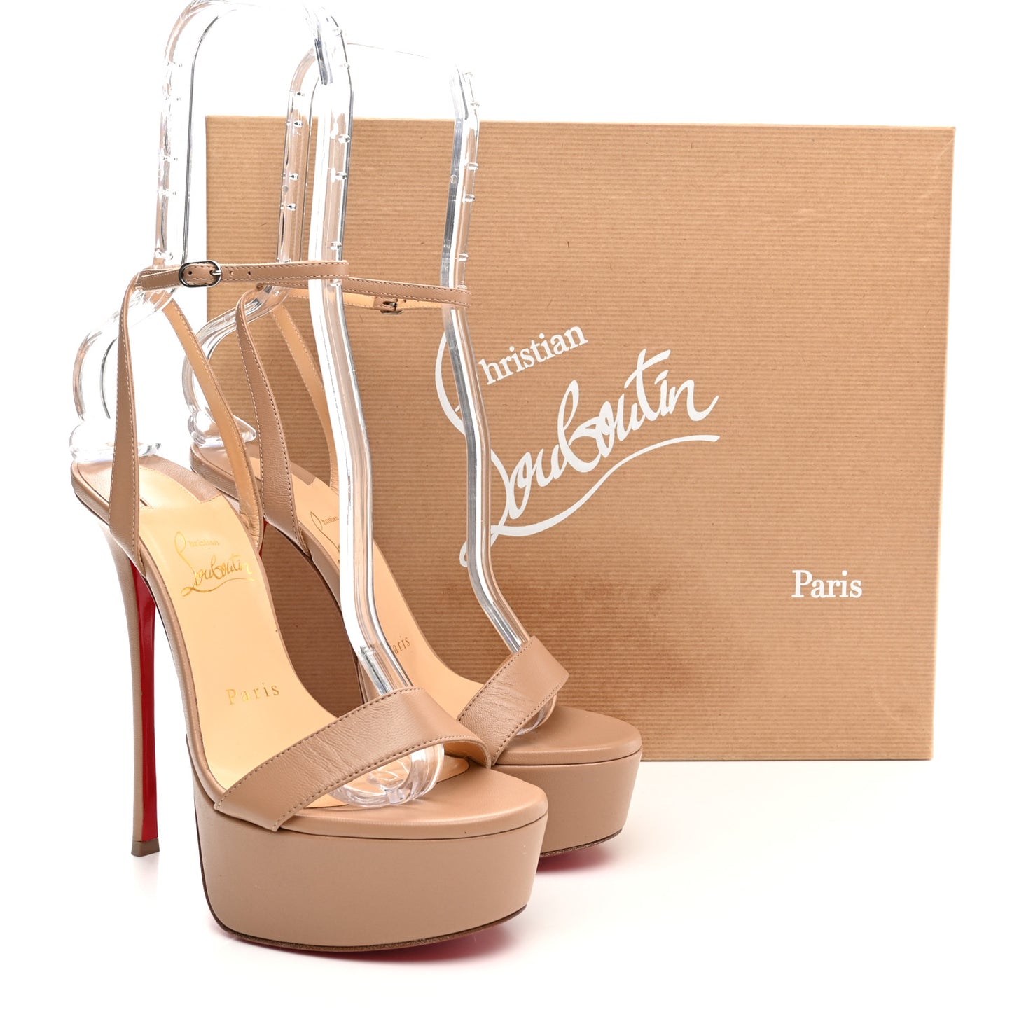 Nappa Loubi Queen Alta 150 Platform Sandals 37 Nude