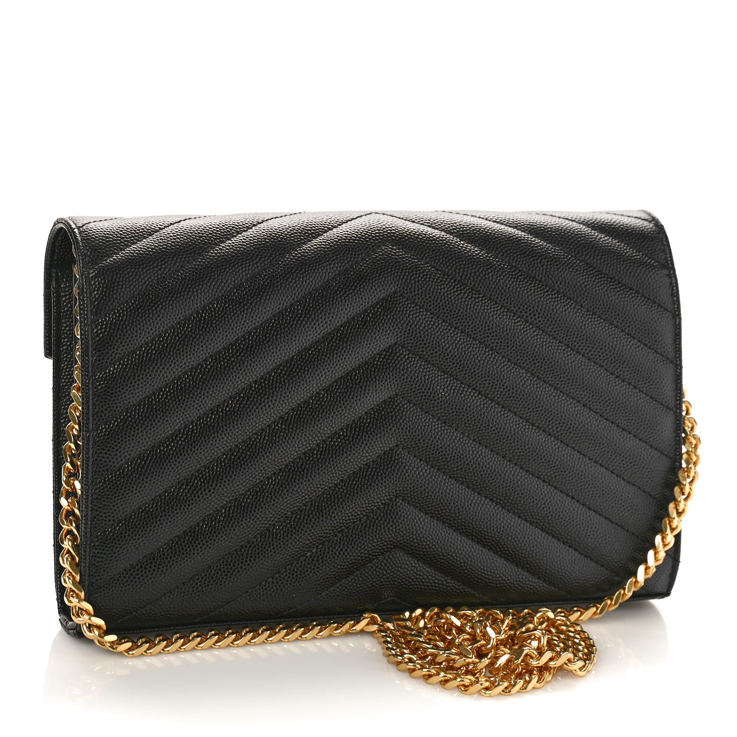 Grain De Poudre Matelasse Chevron Monogram Chain Wallet Black