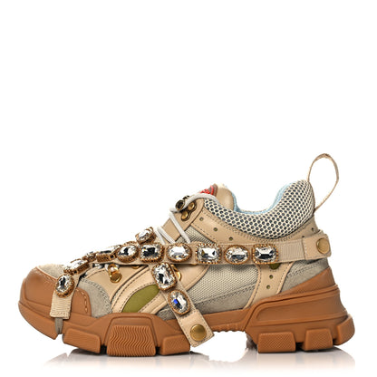 Gucci X SEGA Mesh Canvas Calfskin Removable Crystals Flashtrek Sneakers 37.5 Mystic White Oatmeal Sand Storm 1 of 7