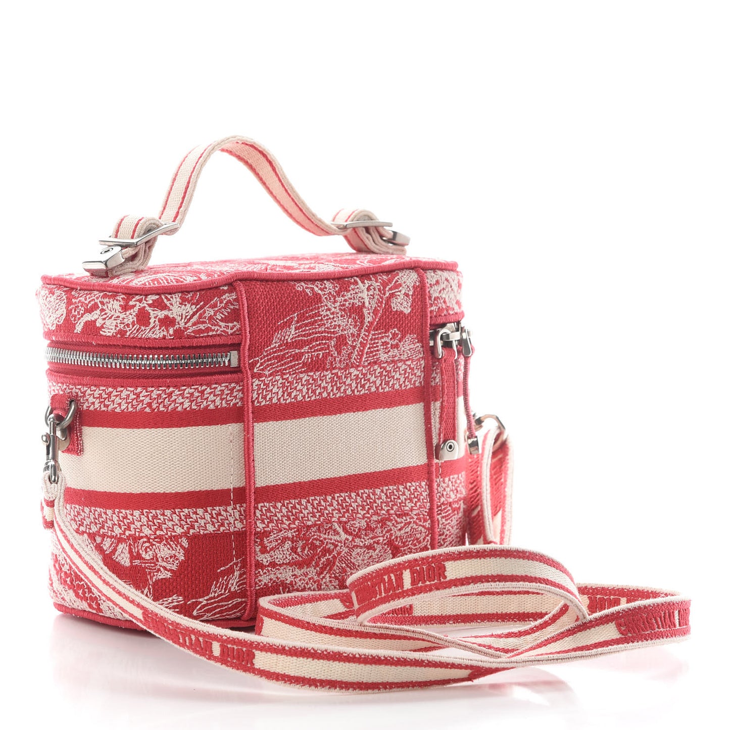 Canvas Embroidered Toile De Jouy Small Travel Vanity Case Fuchsia