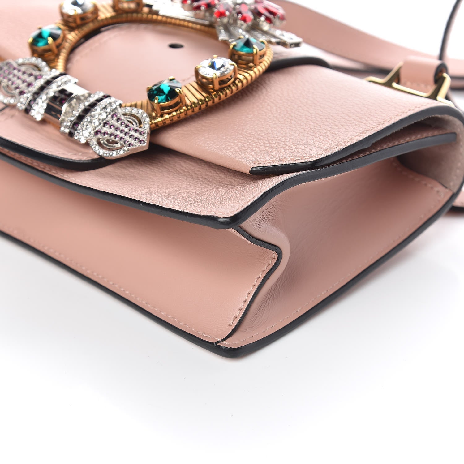 Miu Miu Goatskin Madras Soft Calfskin Crystal Embellished Shoulder Bag Orchidea 6 of 9