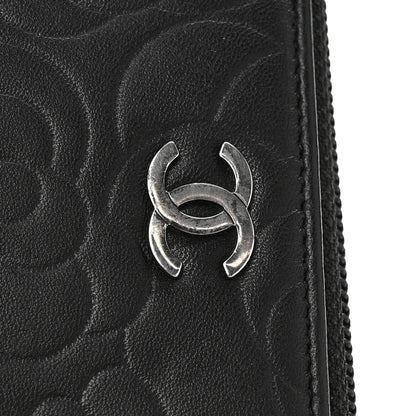 Chanel Lambskin Camellia Embossed Large Zip Around Gusset Wallet Black 11 of 13