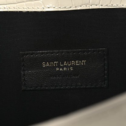 Saint Laurent Calfskin Crocodile Embossed Uptown Monogram Pouch Crema Soft 6 of 7