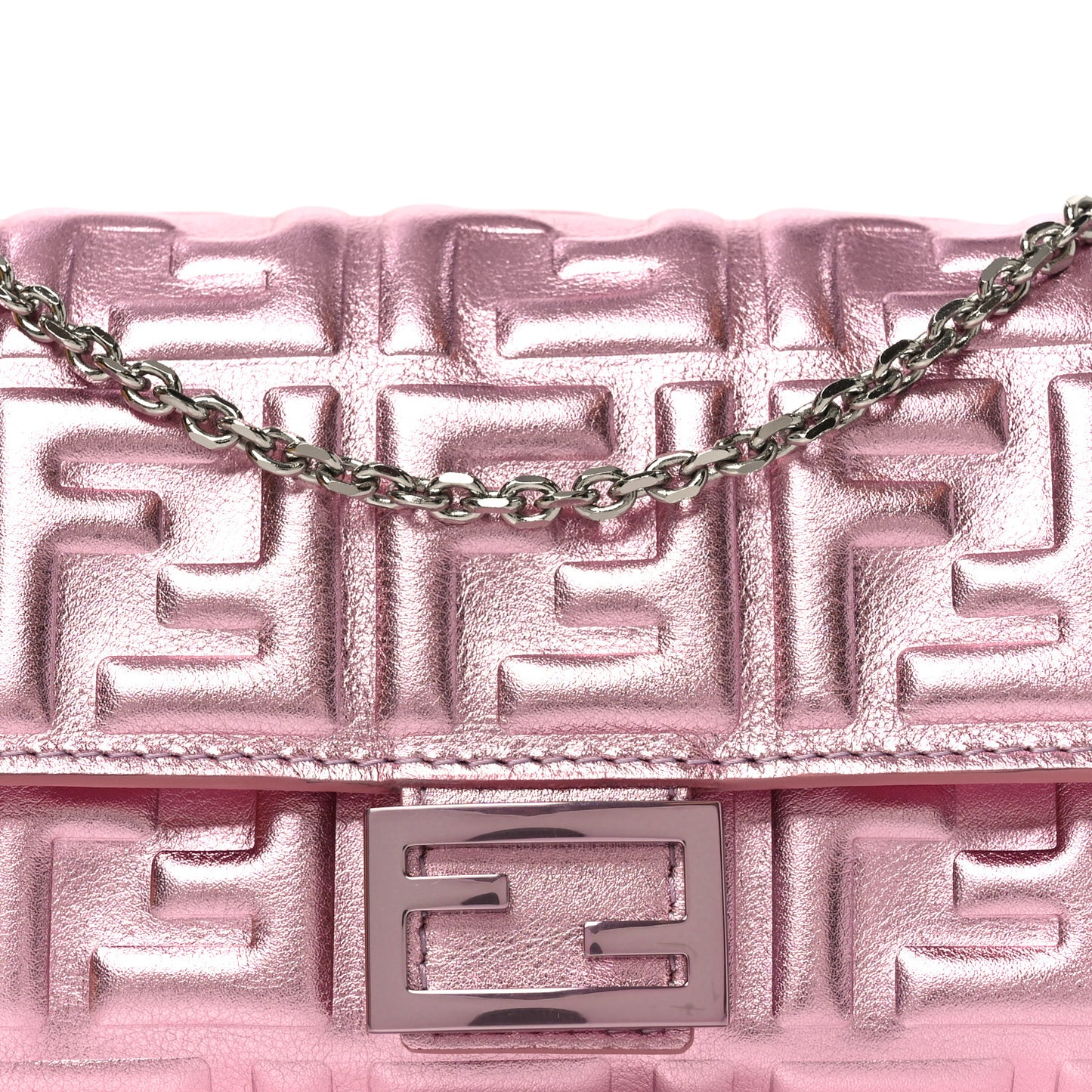 Vitello Catalan Mirror FF 1974 Embossed Continental Wallet on Chain Rosa