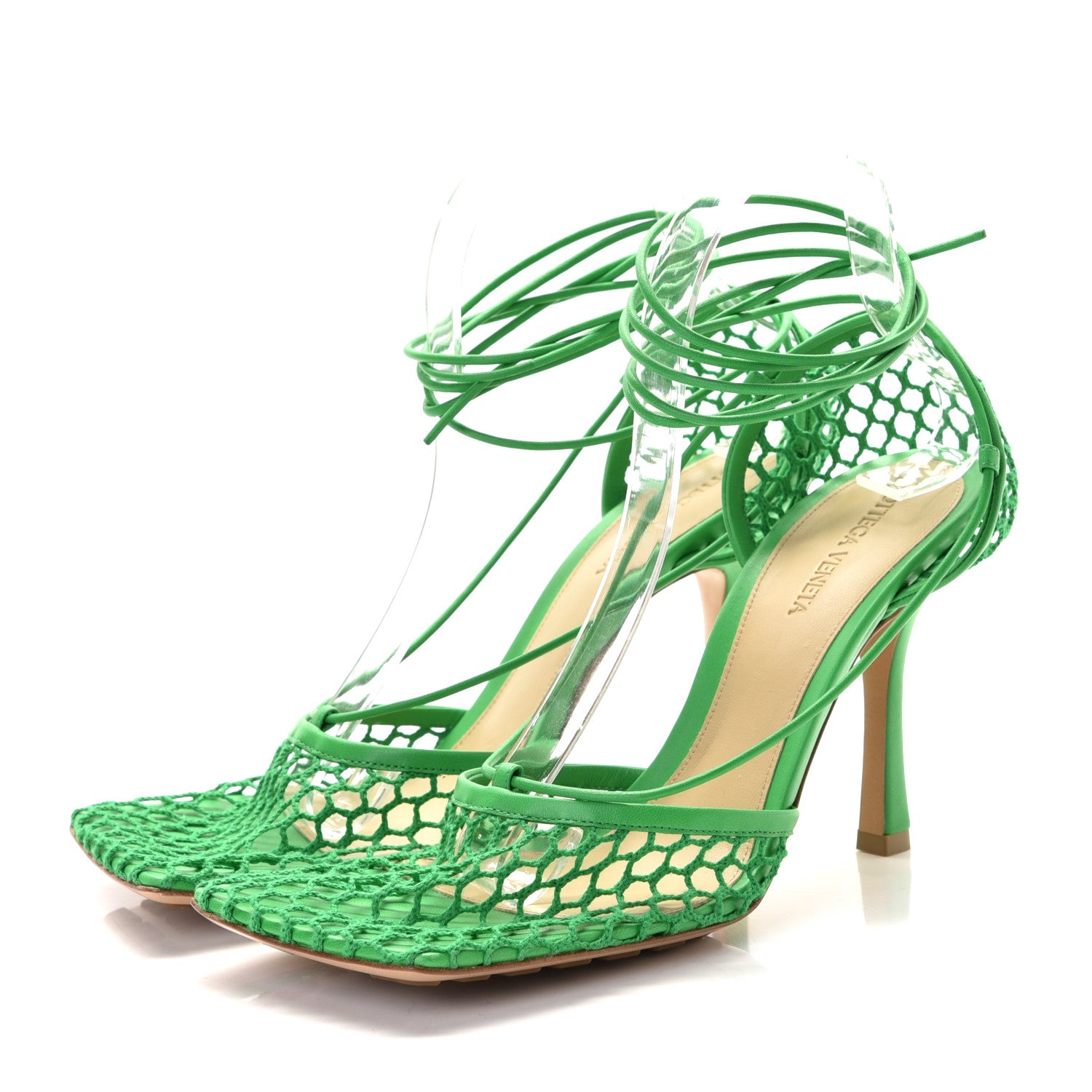 Bottega Veneta Mesh Nappa Stretch Ankle Tie 90mm Sandals 40.5 Grass 3 of 8