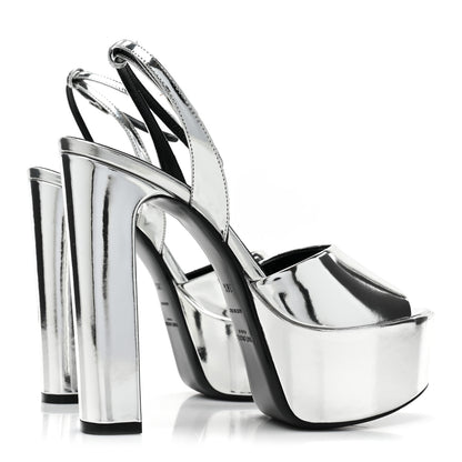 Saint Laurent Metallic Patent Jodie 95 Platform Sandals 38.5 Silver 4 of 9