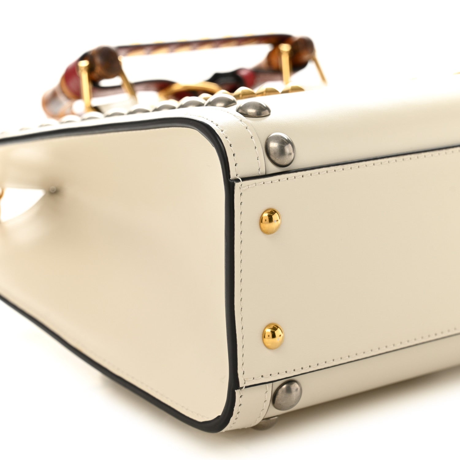 Gucci Calfskin Studded Loved Small Diana Tote Bag Mystic White Hibiscus Red 8 of 11