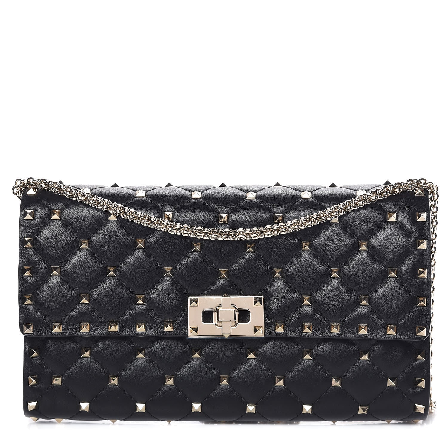 Valentino Garavani Lambskin Rockstud Spike Wallet on Chain Black 1 of 8