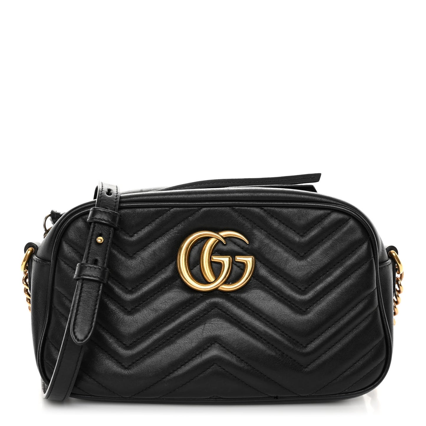 Calfskin Matelasse Small GG Marmont Chain Shoulder Bag Black