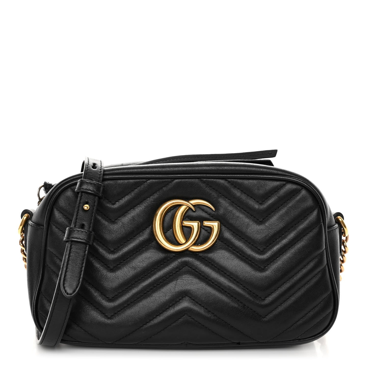 Gucci Calfskin Matelasse Small GG Marmont Chain Shoulder Bag Black 1 of 13