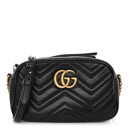 Gucci Calfskin Matelasse Small GG Marmont Chain Shoulder Bag Black 1 of 13