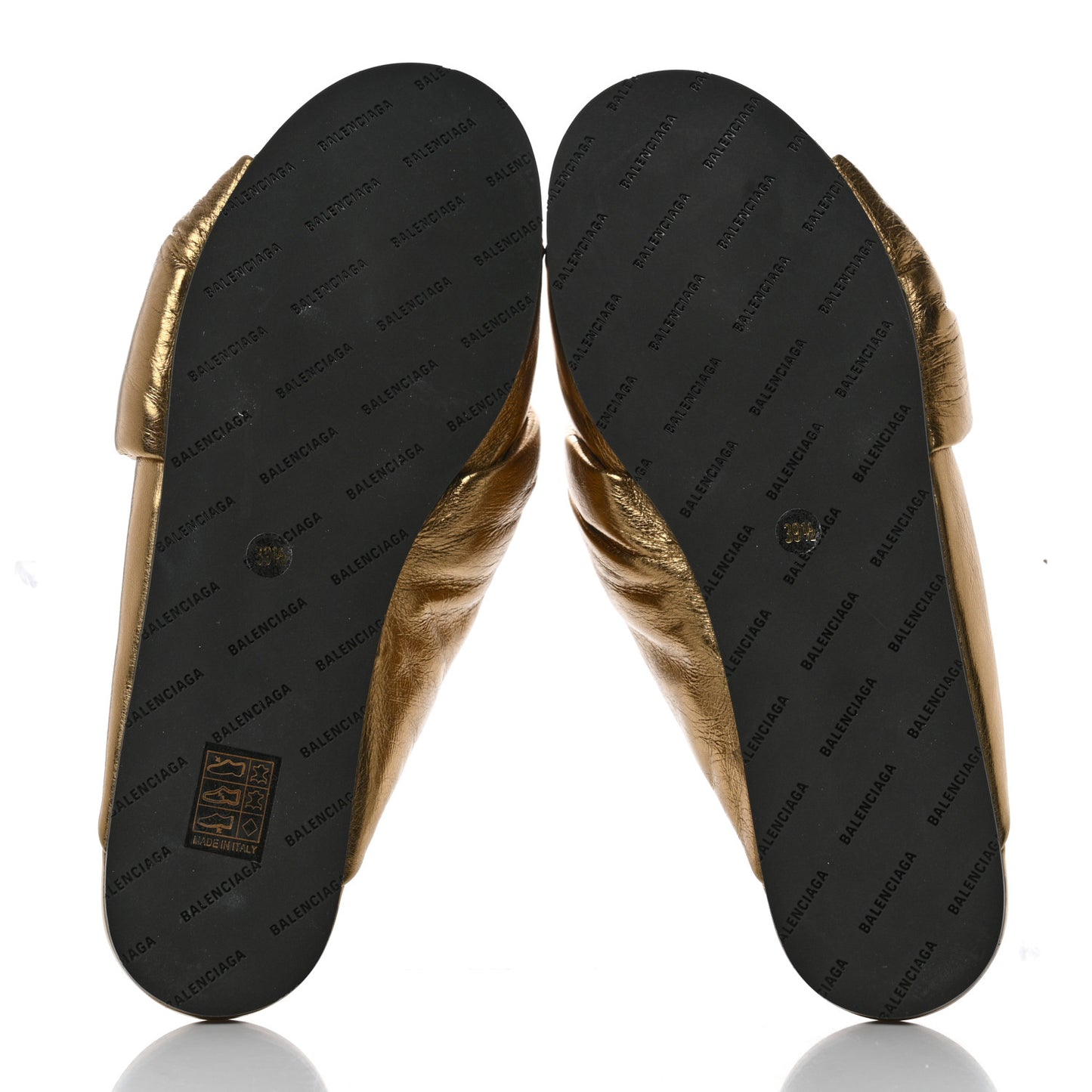 Metallic Lambskin Drapy Slide Sandals 39.5 Gold