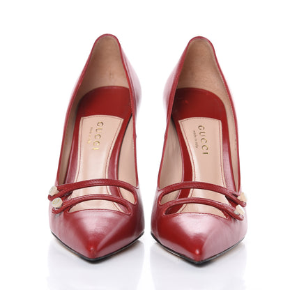 Gucci Malaga Kid Double Strap Pumps 37.5 Red 2 of 12