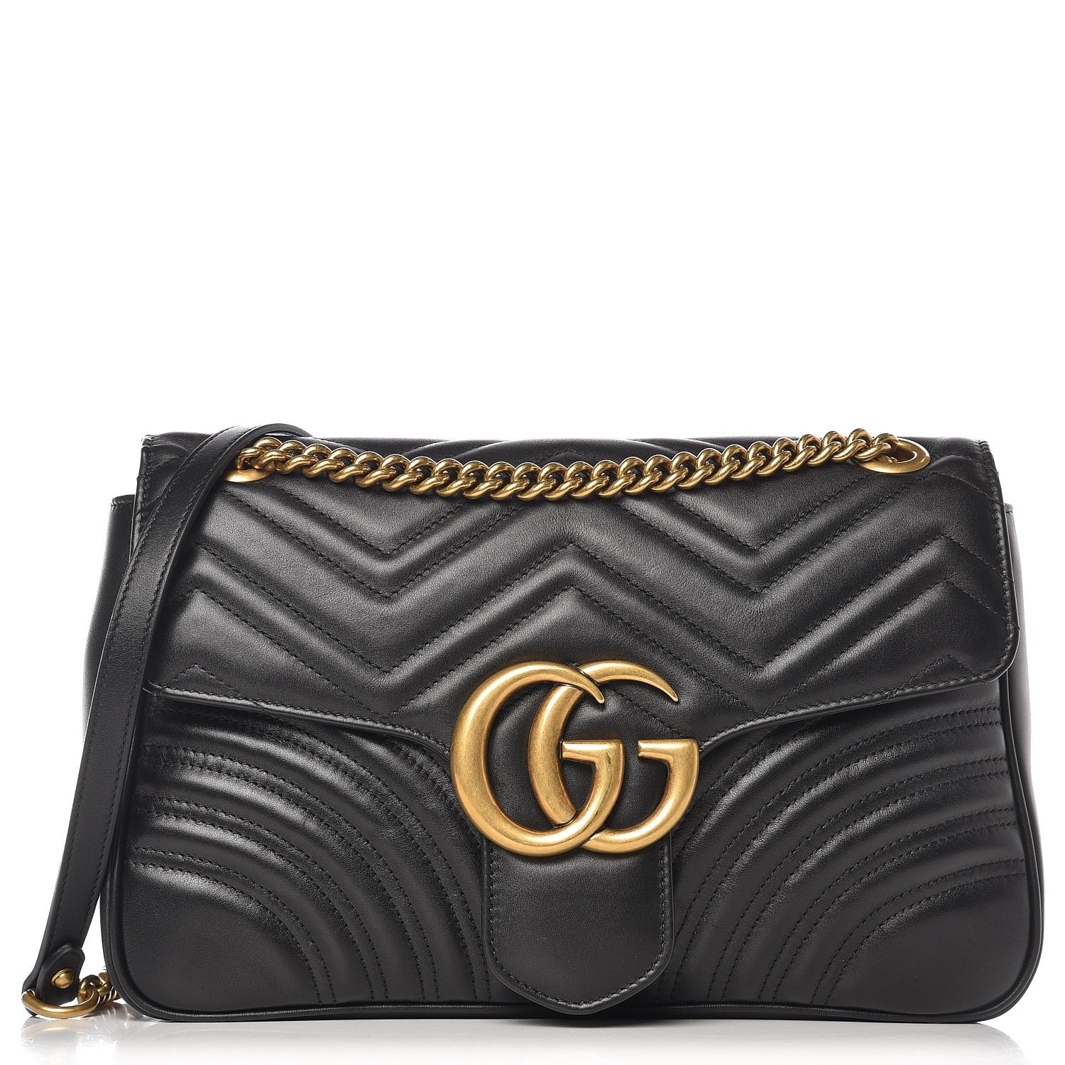 Gucci Calfskin Matelasse Medium GG Marmont Shoulder Bag Black 1 of 8