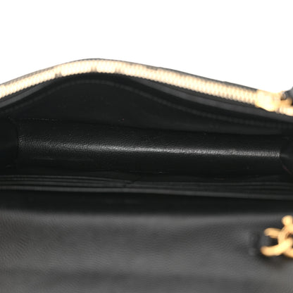 Saint Laurent Grain De Poudre Matelasse Chevron Monogram Envelope Chain Wallet Black 5 of 12