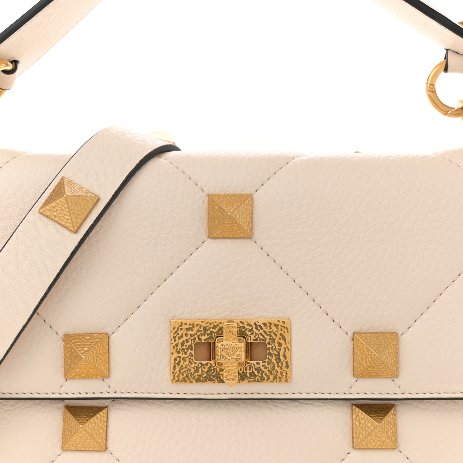 Valentino Garavani Grained Calfskin Large Roman Stud Shoulder Bag Light Ivory 7 of 10