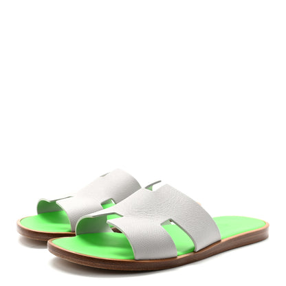 Hermes Epsom Mens Izmir Sandals 42 Gris Quartz Vert Fluo 4 of 10