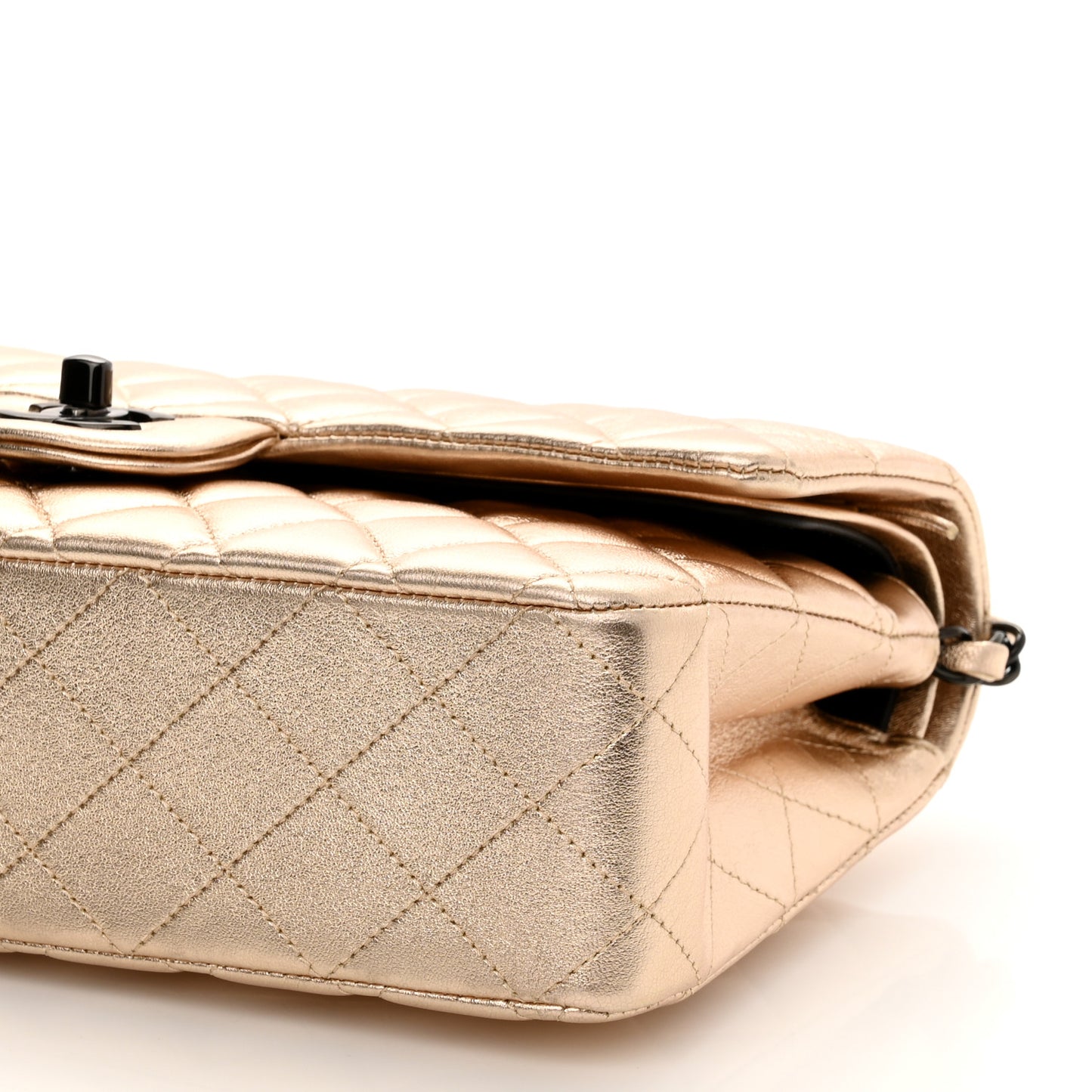 Metallic Lambskin Quilted Medium Double Flap Gold Black