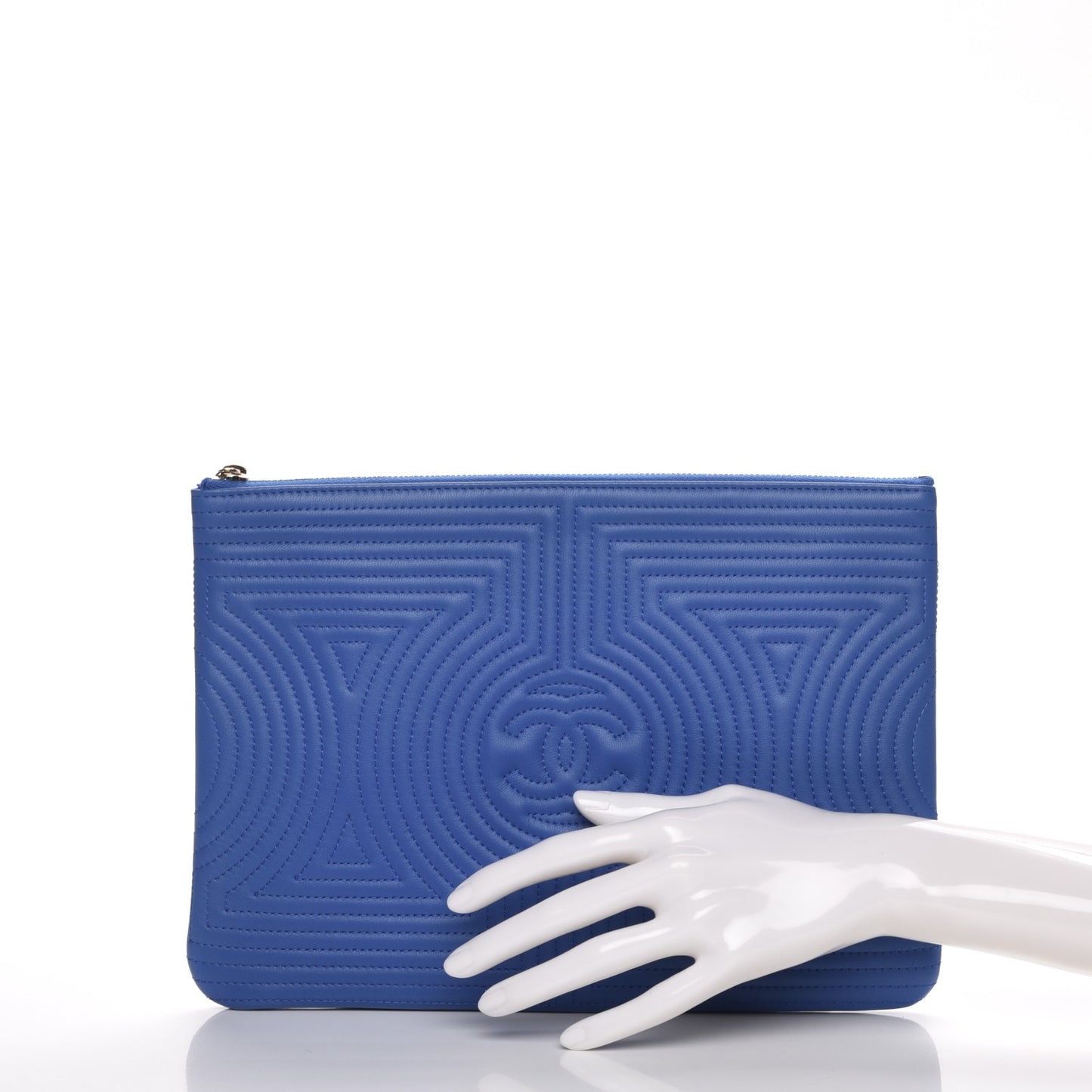 Lambskin Quilted Large Korean Garden Cosmetic Case Blue