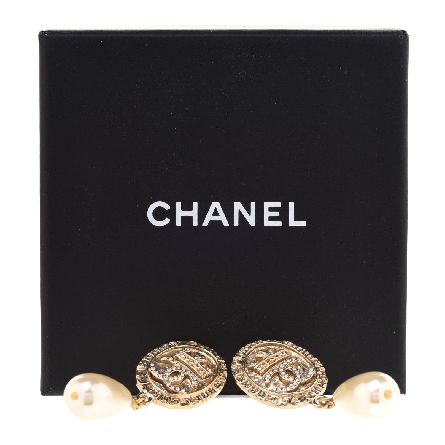 Chanel Crystal Pearl Crown CC Drop Earrings Gold 5 of 5