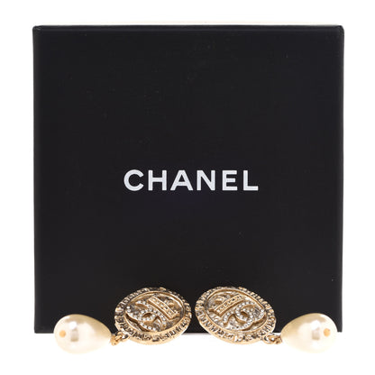 Chanel Crystal Pearl Crown CC Drop Earrings Gold 5 of 5