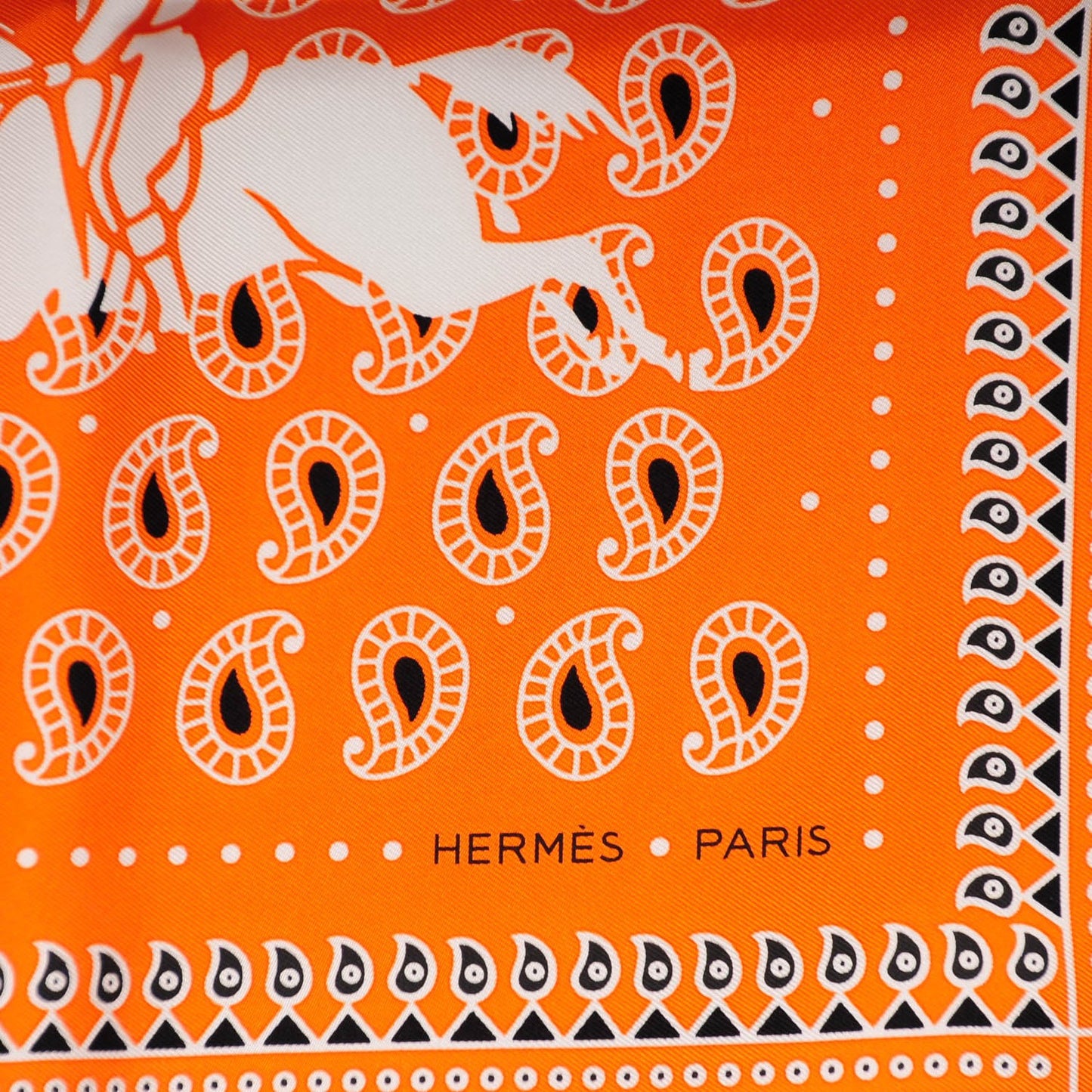 Silk Ecuries Parisiennes Bandana Scarf 55 Orange Noir Blanc