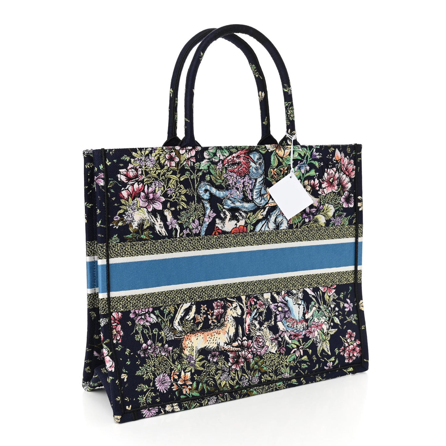 Canvas Embroidered Large D-Constellation Book Tote Blue Multicolor