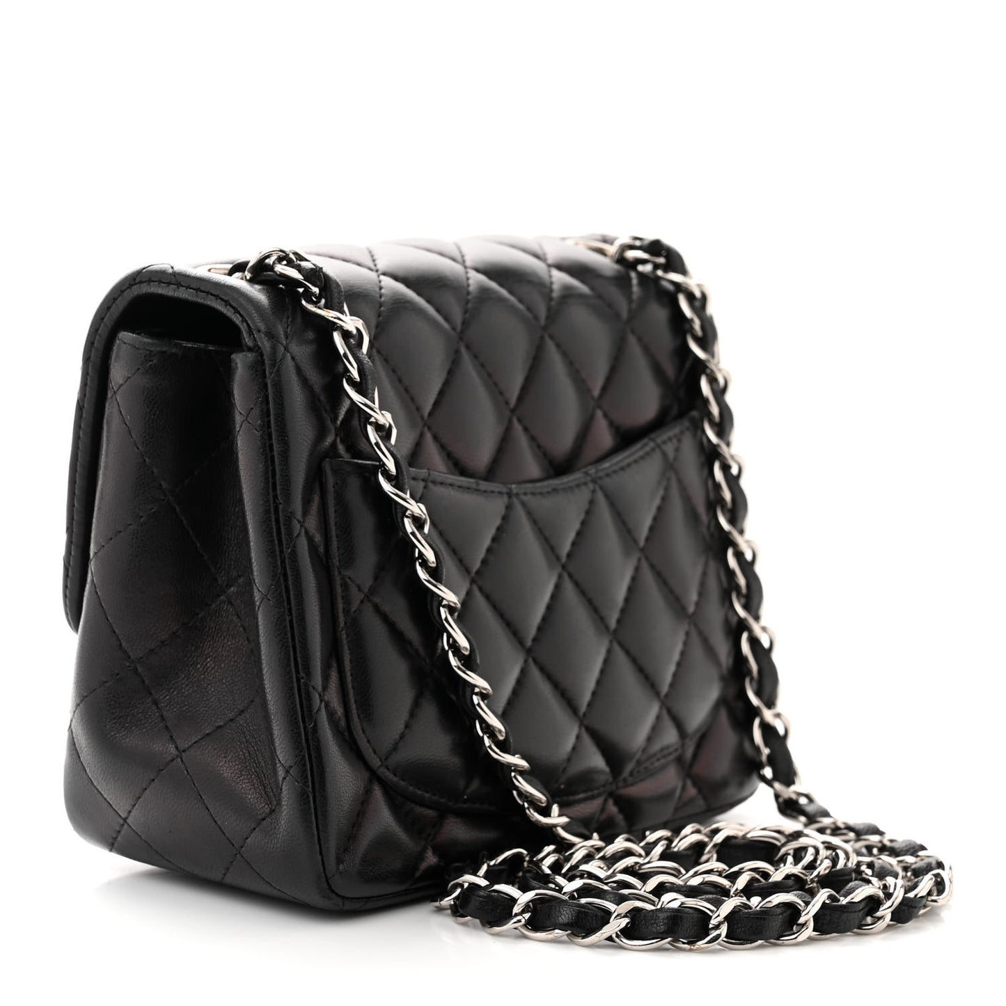 Lambskin Quilted Mini Square Flap Black
