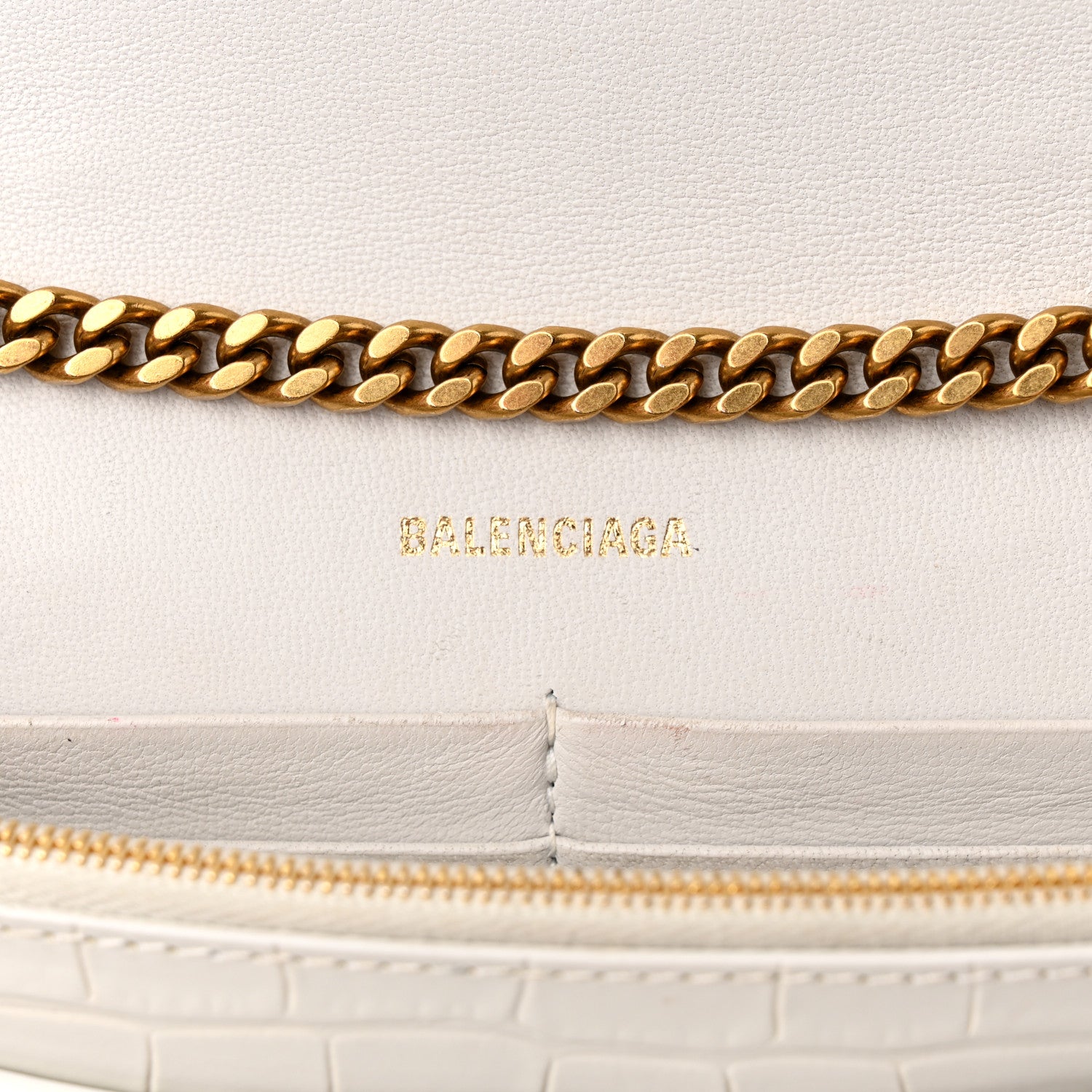 Balenciaga Shiny Calfskin Crocodile Embossed Hourglass Chain Bag White 6 of 26