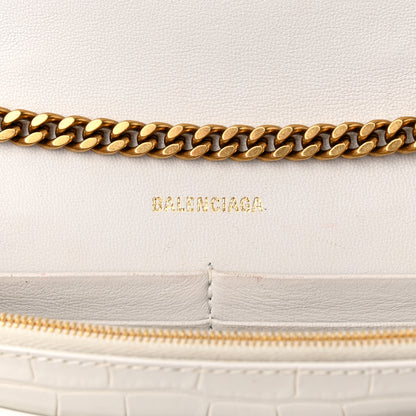 Balenciaga Shiny Calfskin Crocodile Embossed Hourglass Chain Bag White 6 of 26