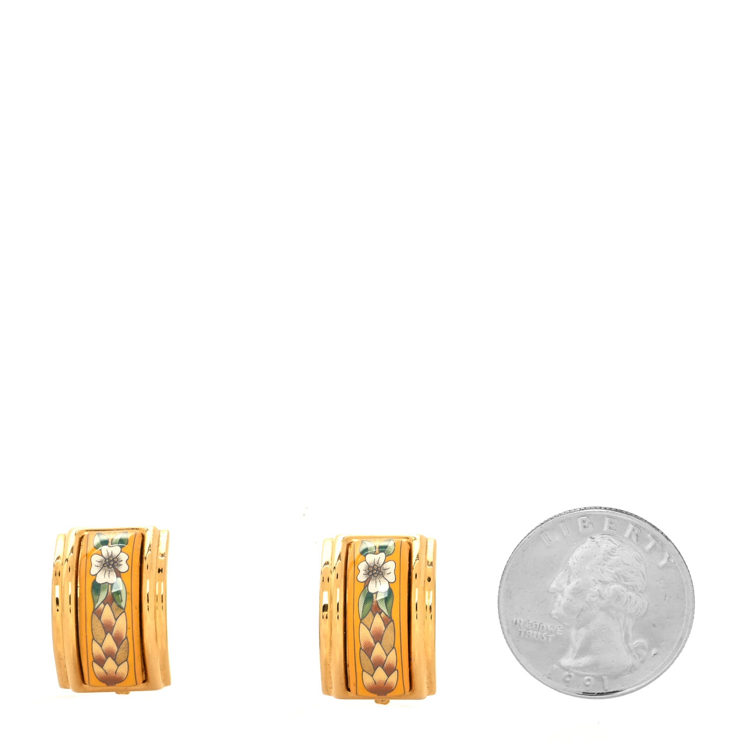 Hermes Gold Plated Printed Enamel Clip On Earrings 2 of 4